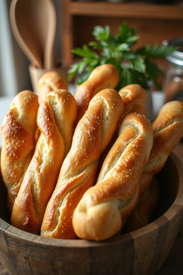 homemade golden brown breadsticks